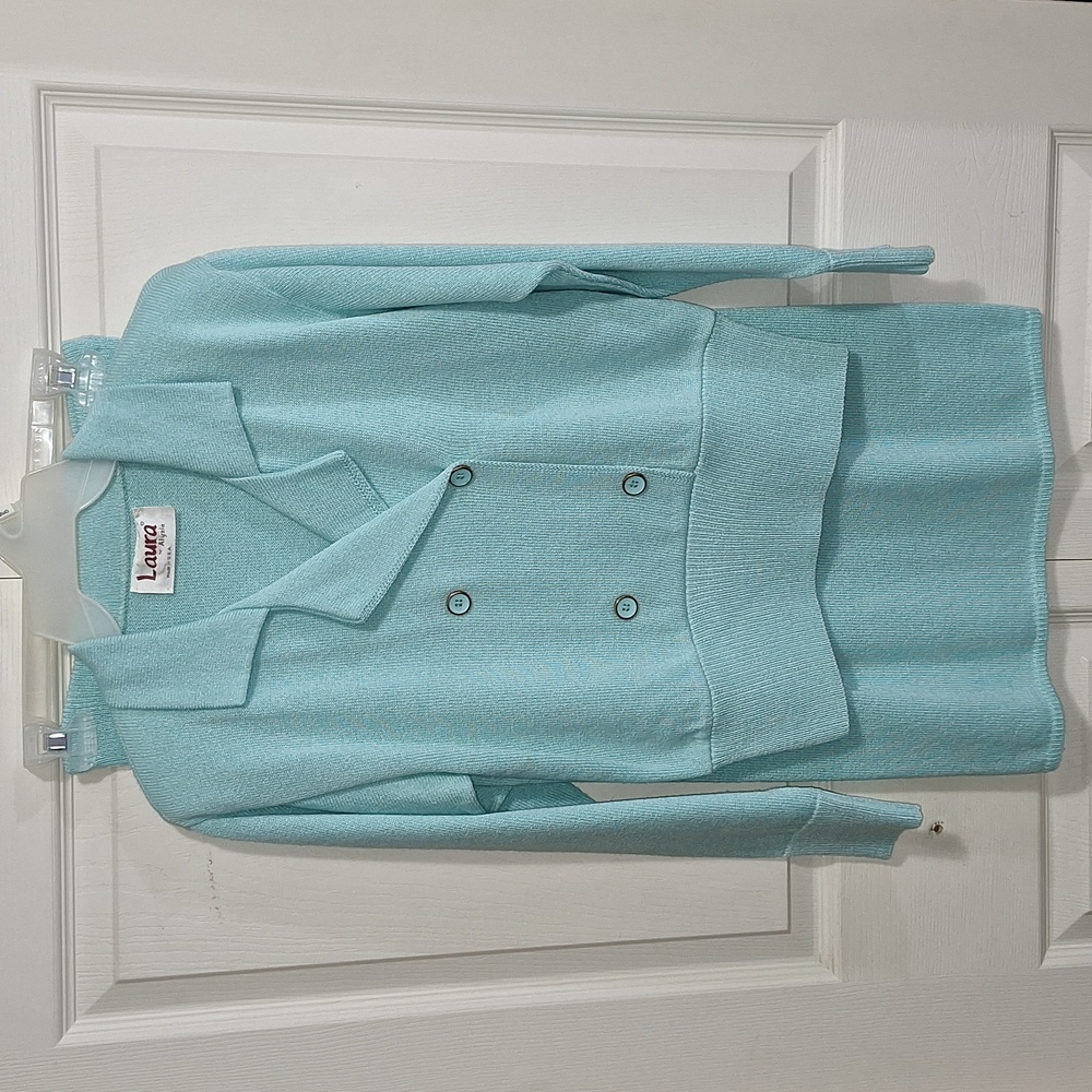 Vintage Laura by Alyzia a line sweater skirt set double breasted- 6 - mint green